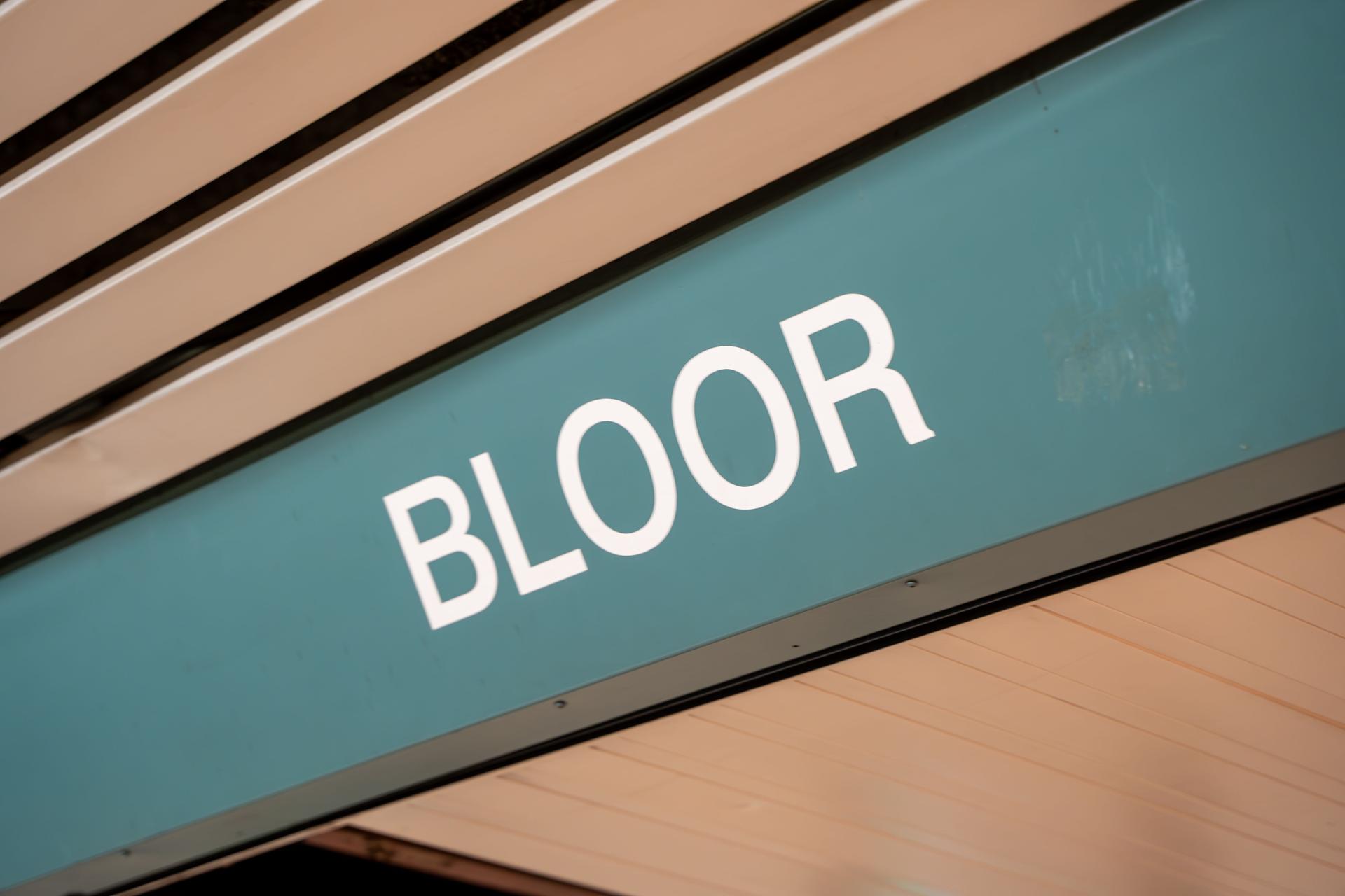 Bloor sign at subway station in Toronto.
